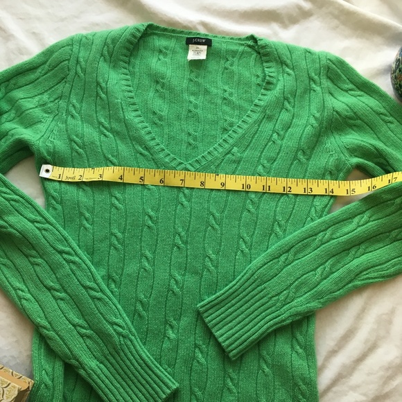 J. Crew Cashmere Blend Green Cable Knit Sweater - Picture 3 of 4
